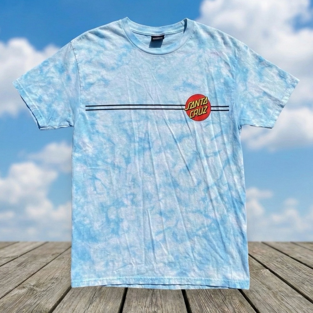 Santa Cruz Skateboards Blue Cloud Wash Tie Dye Classic Dot Graphic Tee M